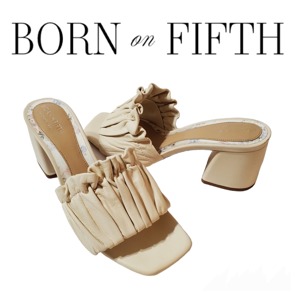 Born on Fifth For Antonio Melani Cream Slip-on Ruffle Heels Size 9 Neutr…